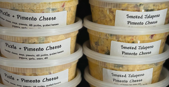 Tubs of Pickle and Smoked Jalapeño Pimento Cheese